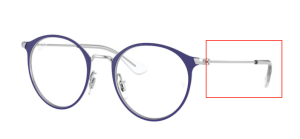 Patillas originales Ray-Ban RB1053 Vista Junior, color 4079 · Mate morado sobre plata