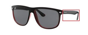 Patillas originales Ray-Ban RB4147 Boyfriend, color 6171 · Superior mat negro sobre rojo trasp