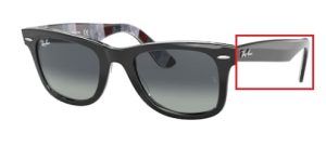 Patillas originales Ray-Ban RB2140 Wayfarer, color 1318 · Negro sobre chevron gris/burgundy