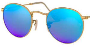 Lentes originales Ray-Ban RB3447 Round Metal, color 4L · Azul flash polarizado