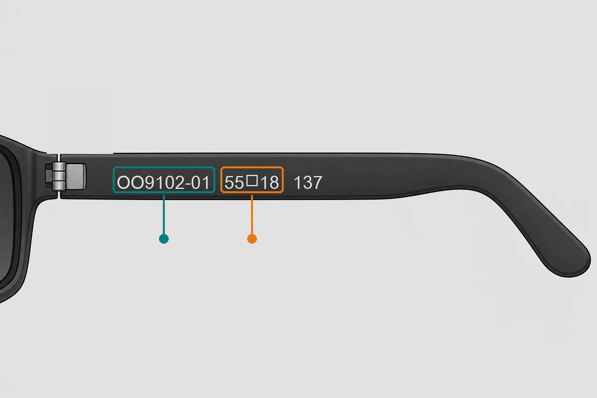 Dónde está el modelo OO9102 y el calibre en la patilla de las Oakley Holbrook