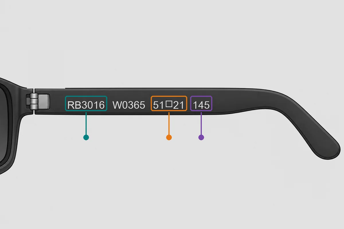 Dónde está el modelo RB3016, el calibre y el largo de la patilla en las Ray-Ban Clubmaster